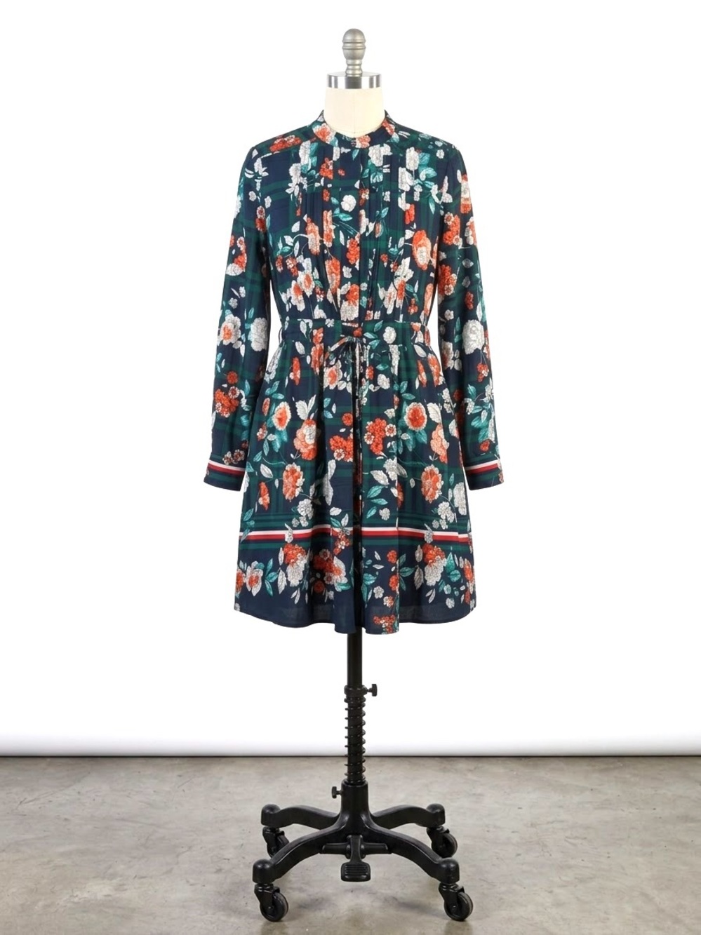 Tommy Hilfiger boho urban folklore navy green plaid floral pintuck dress 2